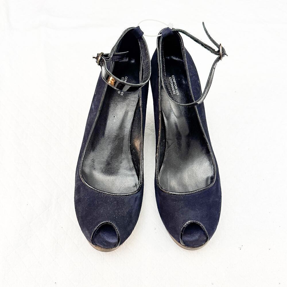 Comptoir Des Cotonniers Suede Peep Toe Leather Heel Patent Trim Size 40 Portugal